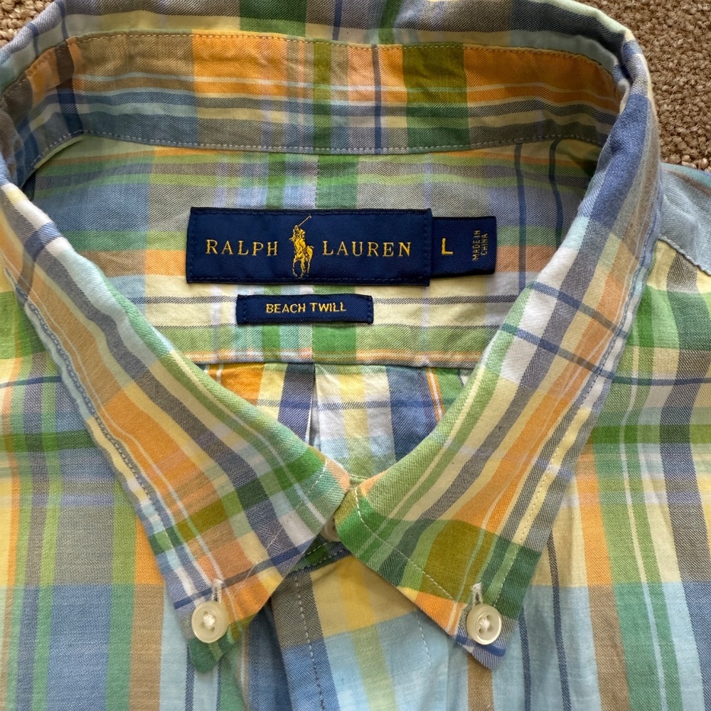 Ralph Lauren Beach Cotton Twill Short Sleeve Shirt Men LG Button Camp Cotton - Picture 4 of 9